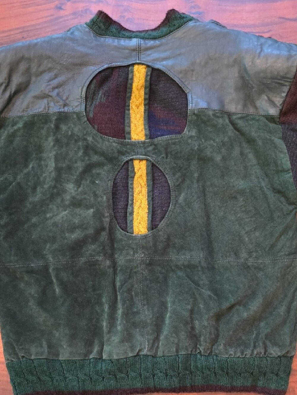 Saxony *Vintage* Green Leather & Knit Bomber Jacket✨️COOGI VIBES✨️ - Picture 8 of 13